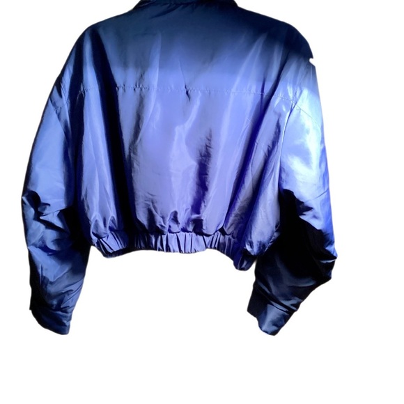Periwinkle Blue Nylon Trendy Stylish Cropped Bomber Jckt with Standup Collar L - Picture 3 of 4